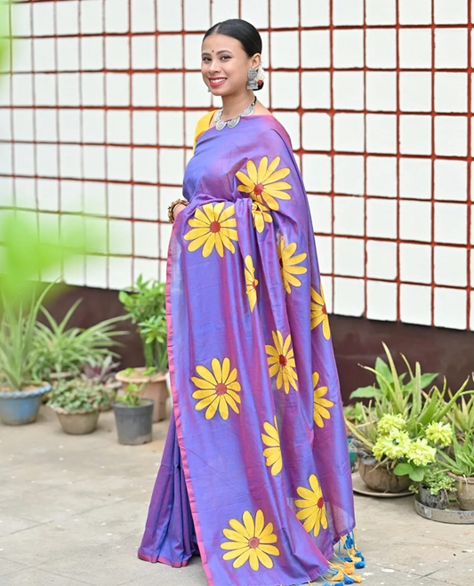 Hand painted sunflower saree